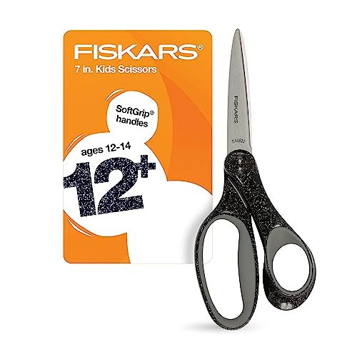 Fiskars 7 SoftGrip Student Glitter Scissors for Kids 12 Scissors for School or Crafting Back to School Supplies Black Glitter Pack of 1 - Image 1