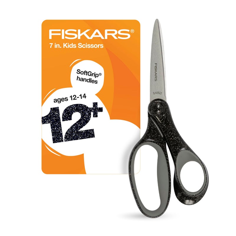 Fiskars 7 SoftGrip Student Glitter Scissors for Kids 12 Scissors for School or Crafting Back to School Supplies Black Glitter Pack of 1 - Image 3