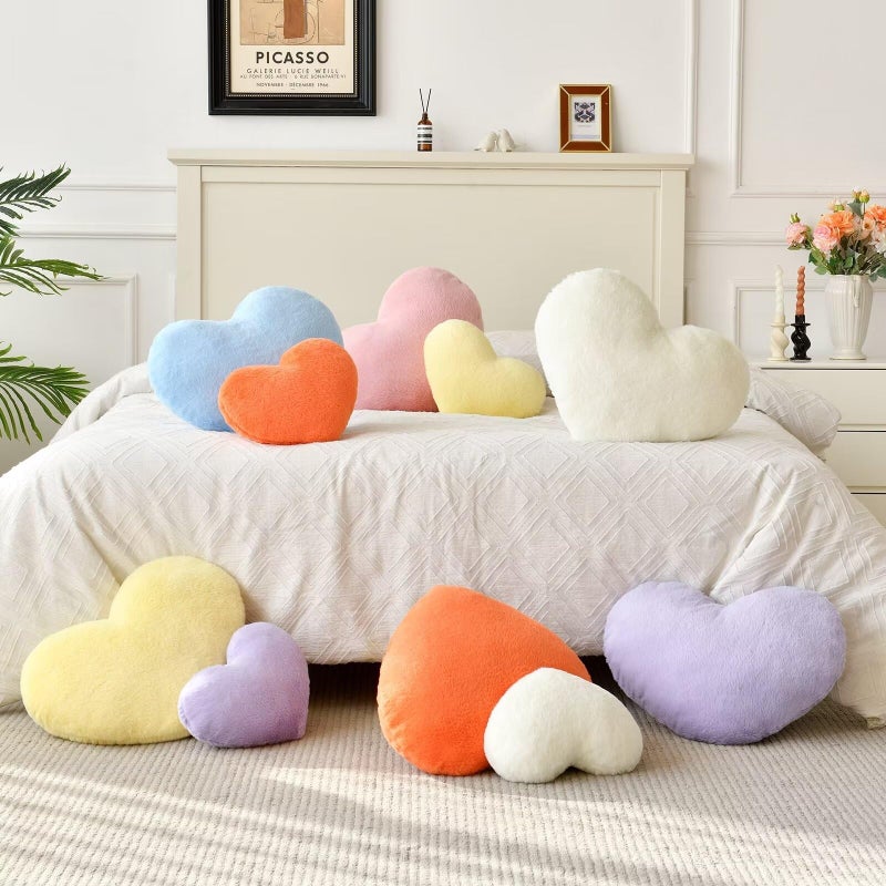 IREMATE Heart Pillow Blue Throw Pillows Decorative Pillows for Bed Couch Cute Faux Rabbit Fur Small Pillow for Women Valentine Anniversary Fall Halloween Christmas Home Decor (Mini, 13"x10") - Image 5