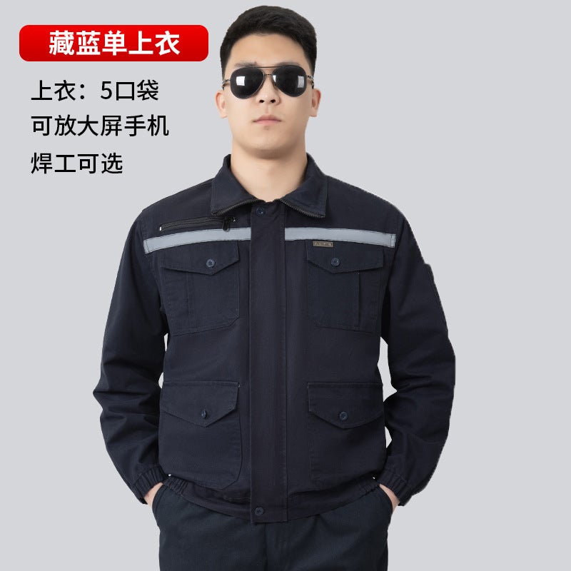 Spring and Autumn Thickened Tooling Jacket Welder Optional Front and Rear Reflective Strip Cotton Fabric Labor Protection Work Clothes Jacket Jacket Navy blue single top