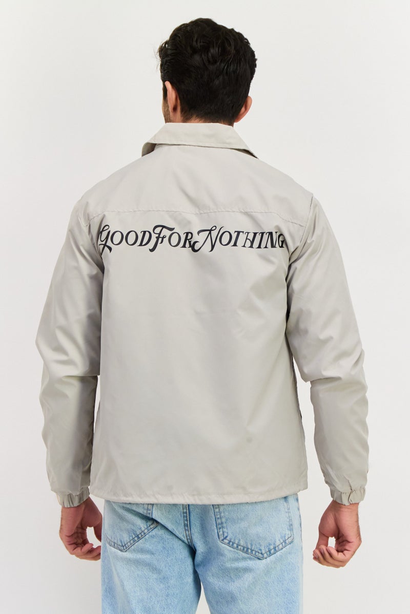 GOOD FOR NOTHING Men Graphic Printed Windbreaker Jacket, Light Grey - Image 3