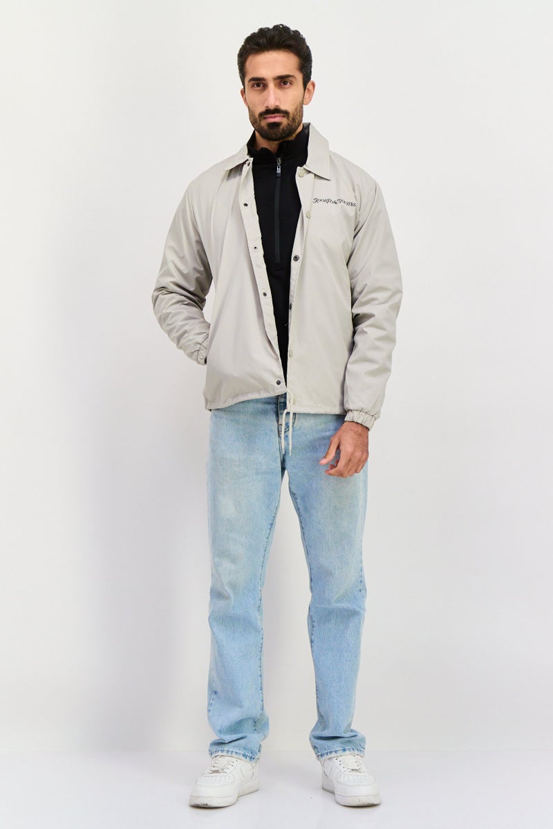 GOOD FOR NOTHING Men Graphic Printed Windbreaker Jacket, Light Grey - Image 2