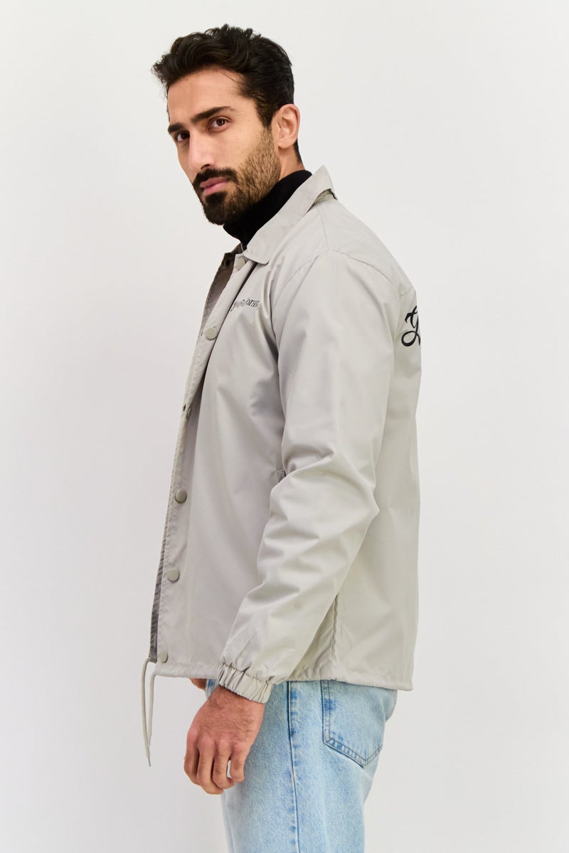 GOOD FOR NOTHING Men Graphic Printed Windbreaker Jacket, Light Grey - Image 1