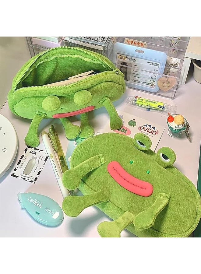 حقيبة أقلام بتصميم ضفدع، بتصميم مرح ومبتكر، بتصميم كابيبارا بني، عيون واسعة، طائر نورس، فم كبير، ضفدع أخضر، سطح ناعم محشو، ملابس رقيقة، حافظة أقلام بسحاب، حافظة أقلام، حامل تخزين أقلام، حقيبة أقلام - ضفدع - Image 4