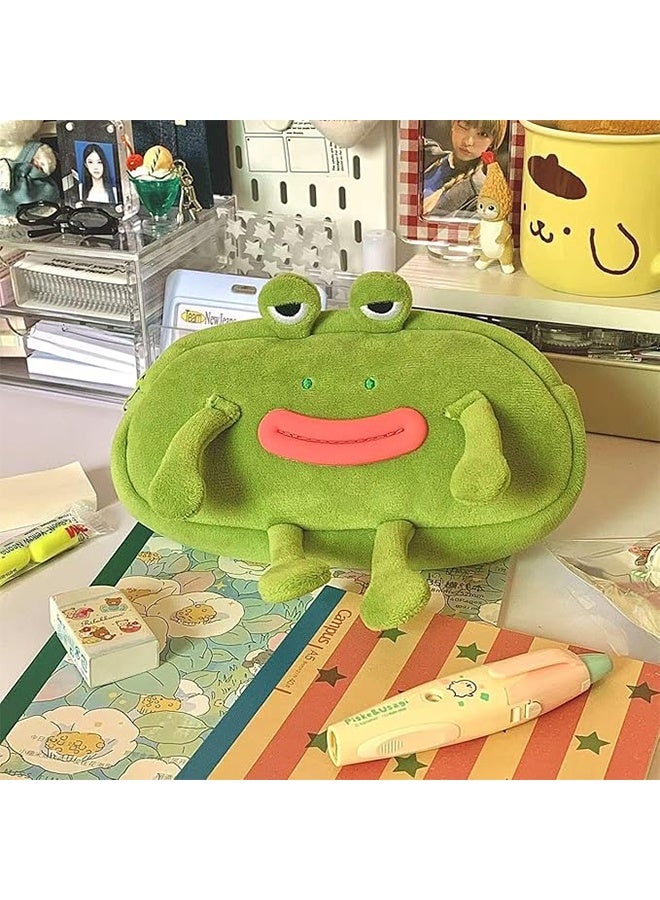 حقيبة أقلام بتصميم ضفدع، بتصميم مرح ومبتكر، بتصميم كابيبارا بني، عيون واسعة، طائر نورس، فم كبير، ضفدع أخضر، سطح ناعم محشو، ملابس رقيقة، حافظة أقلام بسحاب، حافظة أقلام، حامل تخزين أقلام، حقيبة أقلام - ضفدع - Image 5