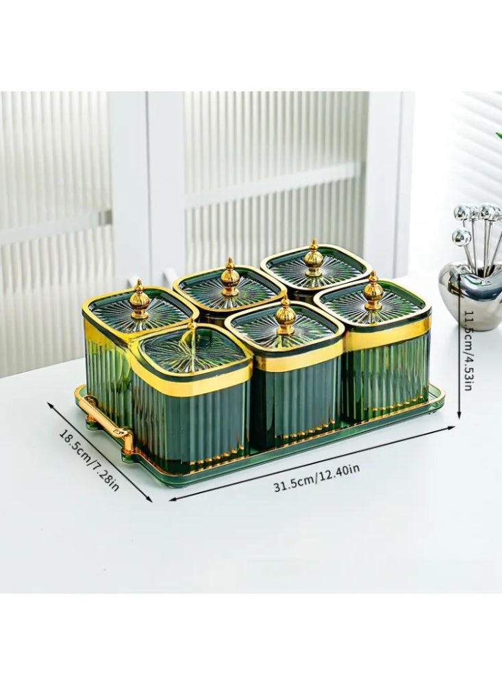 Luxury Gold Rim Sealed Spice Jar Set, Airtight Kitchen Food Storage Containers with Tray - Image 1