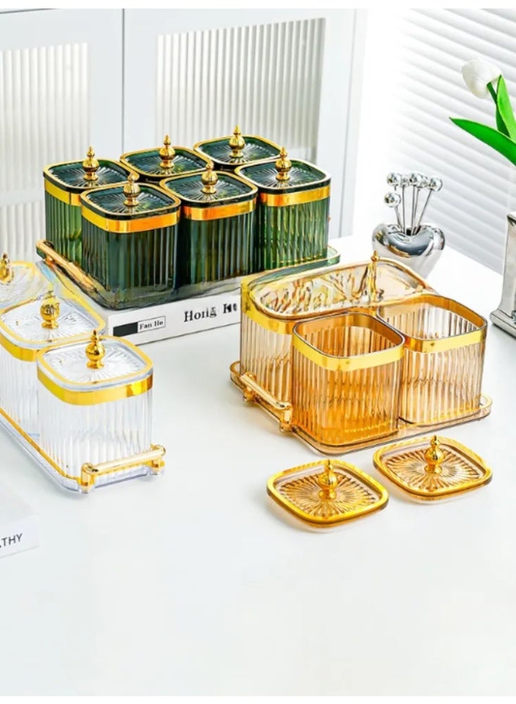 Luxury Gold Rim Sealed Spice Jar Set, Airtight Kitchen Food Storage Containers with Tray - Image 2