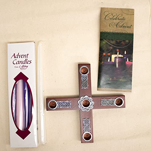 Cathedral Art Celtic Knot Wood Cross Advent Wreath Candle Holder, 8-Inch Diameter, Brown, Model:AD133 - Image 4
