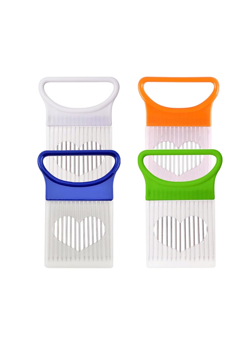 Pack of 4 Stainless Steel Onion Slicers with Covers Vegetable Tomato Lemon and Meat Slicing Tools Food Preparation Accessories - Image 1