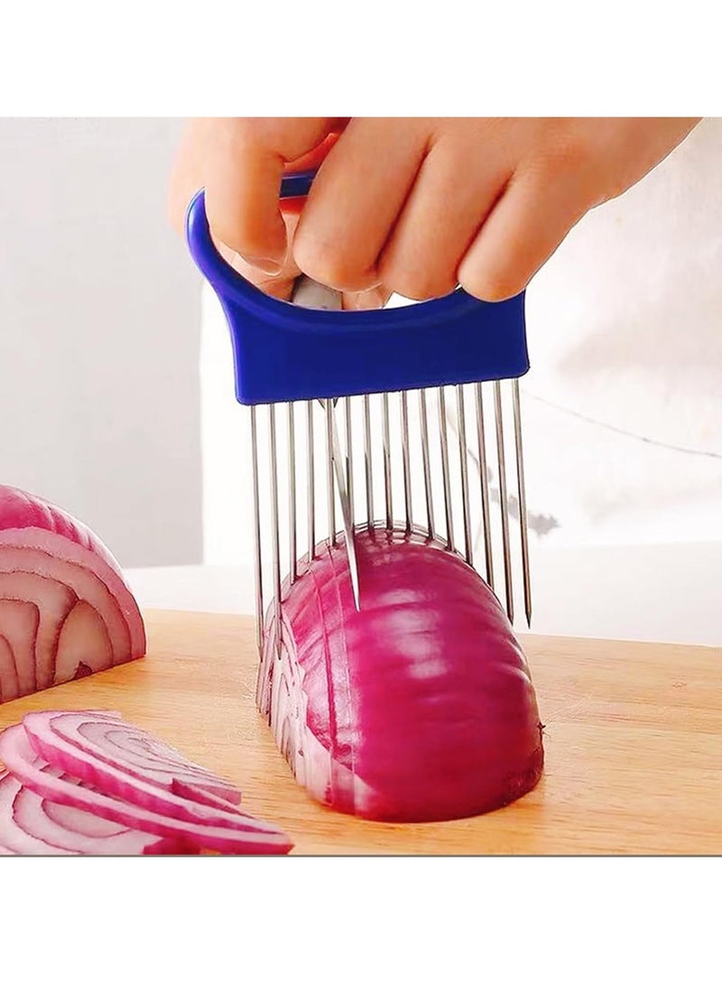 Pack of 4 Stainless Steel Onion Slicers with Covers Vegetable Tomato Lemon and Meat Slicing Tools Food Preparation Accessories - Image 4