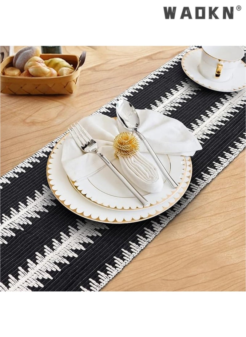 WAOKN Table Runner, 30 * 180 CM Burlap Table Runner Balck and White for Modern Farmhouse Decor, Natural Cotton Woven Runner with Tassels for Wedding Party Farmhouse Dining Table Decor  - Image 4