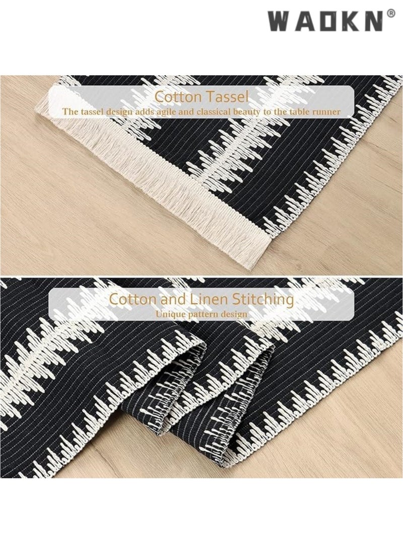 WAOKN Table Runner, 30 * 180 CM Burlap Table Runner Balck and White for Modern Farmhouse Decor, Natural Cotton Woven Runner with Tassels for Wedding Party Farmhouse Dining Table Decor  - Image 5
