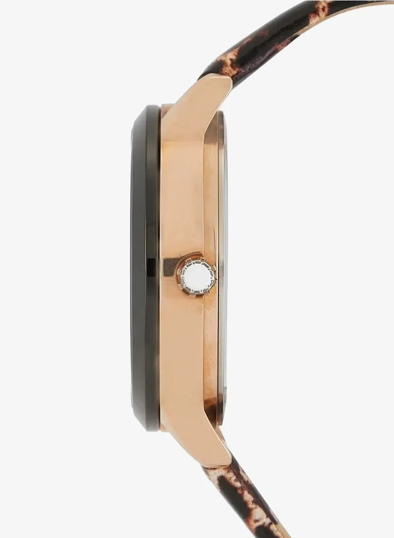 Police Rose Gold/Black Bagan Gold Black Dial Gold Black Leather Strap Analog Watch for Women 36mm for Women | Best Price UAE