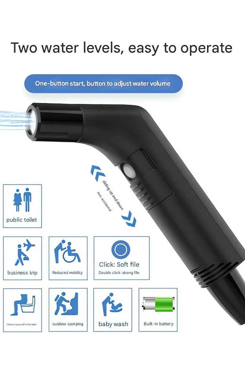 أكثر حظا شطاف محمول للسفر، مسدس رش كهربائي، بخاخ محمول قابل لإعادة الشحن بمنفذ USB-C مع ضغط ماء قوي للتخييم في الهواء الطلق (أسود) - Image 5