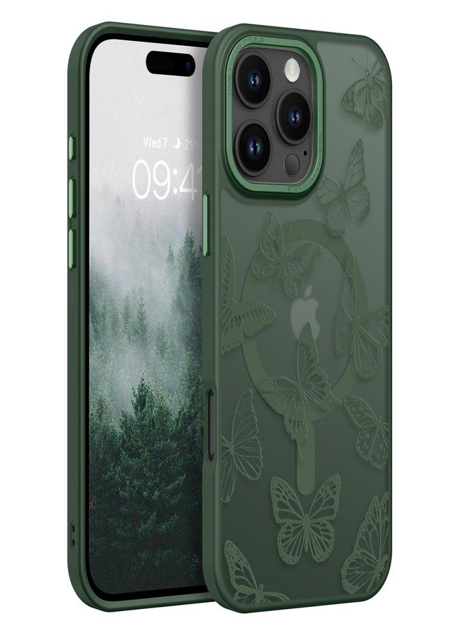 BENTOBEN for iPhone 16 Pro Max Case,Cute Butterfly Pattern iPhone 16 Pro Max Magnetic Case [Compatible with MagSafe] Translucent Matte Slim Protective Case for iPhone 16 Pro Max 6.9", Forest Green - Image 1