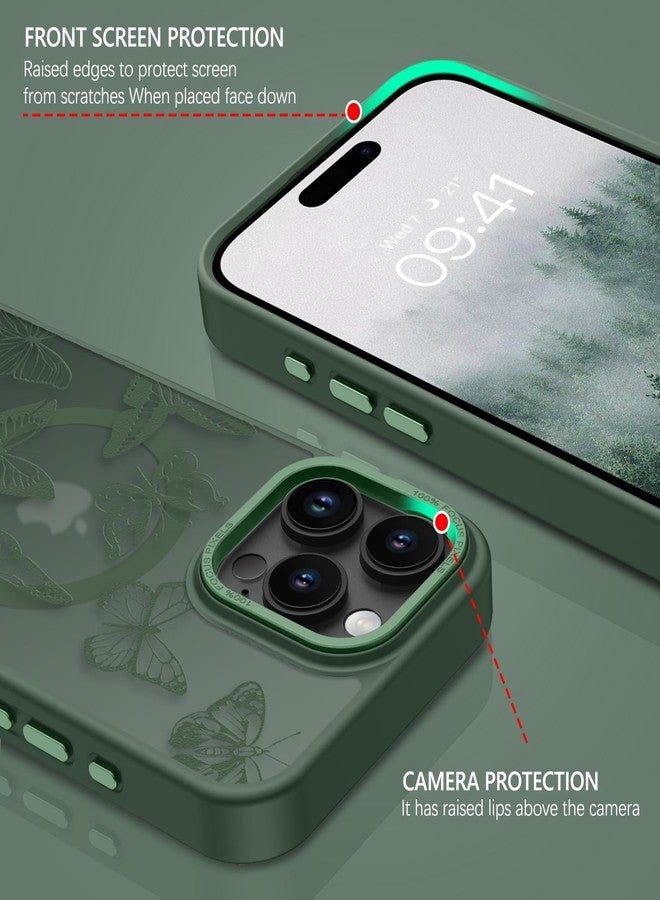 BENTOBEN for iPhone 16 Pro Max Case,Cute Butterfly Pattern iPhone 16 Pro Max Magnetic Case [Compatible with MagSafe] Translucent Matte Slim Protective Case for iPhone 16 Pro Max 6.9", Forest Green - Image 2