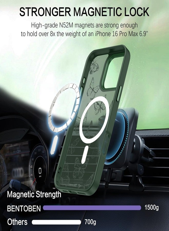 BENTOBEN for iPhone 16 Pro Max Case,Cute Butterfly Pattern iPhone 16 Pro Max Magnetic Case [Compatible with MagSafe] Translucent Matte Slim Protective Case for iPhone 16 Pro Max 6.9", Forest Green - Image 5