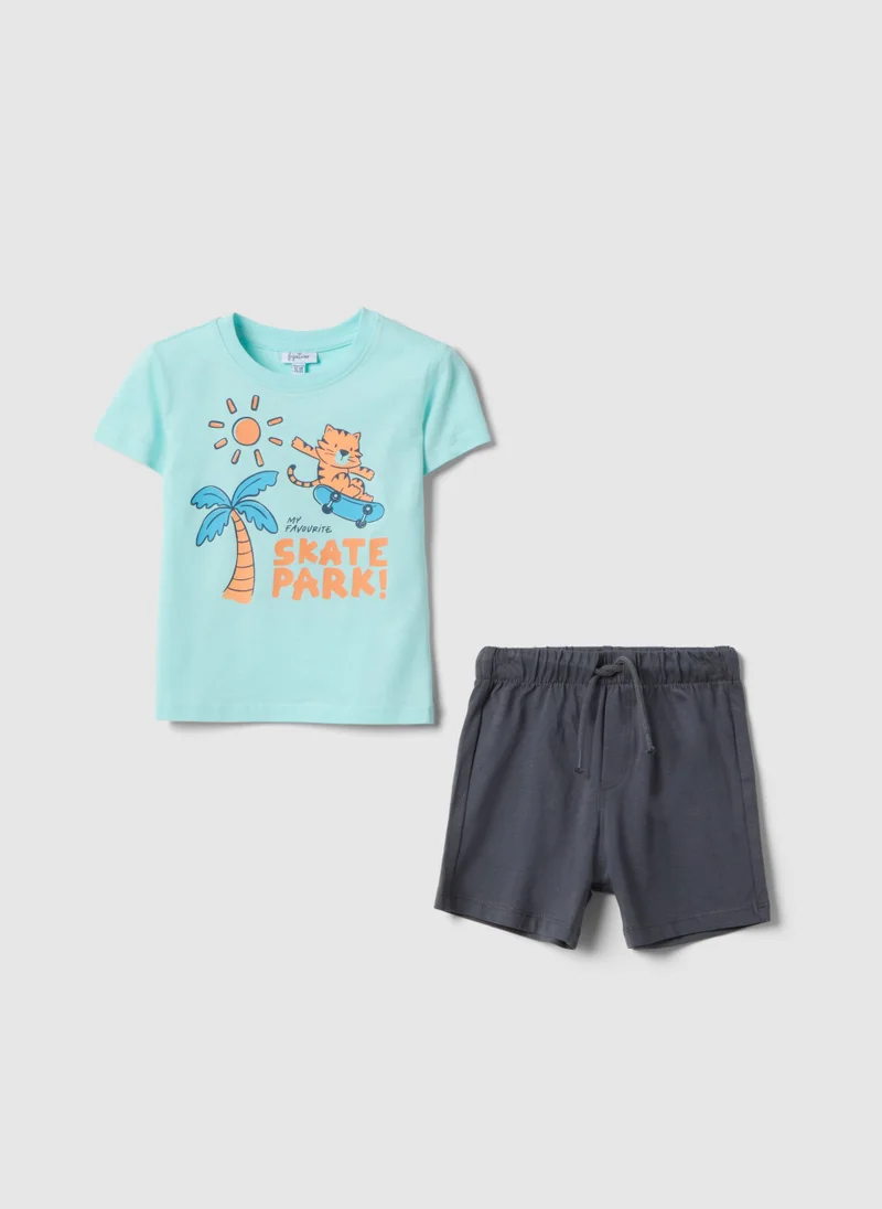 او في اس Ovs Multicolour Pure Cotton Regular Fit Set For Boys - T-Shirt And Shorts