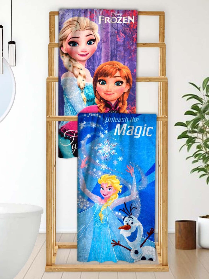 Athom Living Disney Frozen Sister's Themed Kids Bath Towel, 60x120cm, 350 GSM, Soft & Absorbent, Multi-Color, Perfect for Boys and Girls, Fun & Vibrant Design, Package of 2 - Image 1