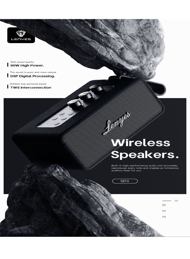 Lenyes S876 Bluetooth Speaker | 90W Powerful Sound | 4000mAh Battery with Power Bank | IPX6 Waterproof | RGB Lights | TWS Pairing | Bluetooth v5.3 | AUX USB TF Support Audio App - Image 3