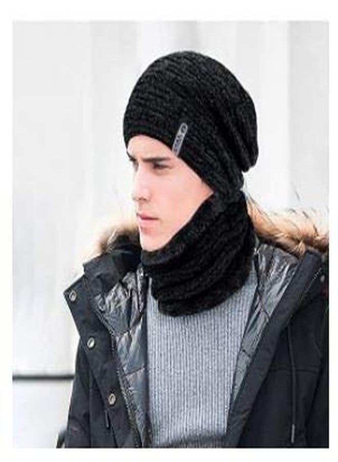 CLOTHERA قبعة شتوية من قطعتين من كلوثيرا (واحدة سوداء وواحدة زرقاء داكنة) للرجال والنساء، قبعة محبوكة مبطنة بالفرو الدافئ - Image 5