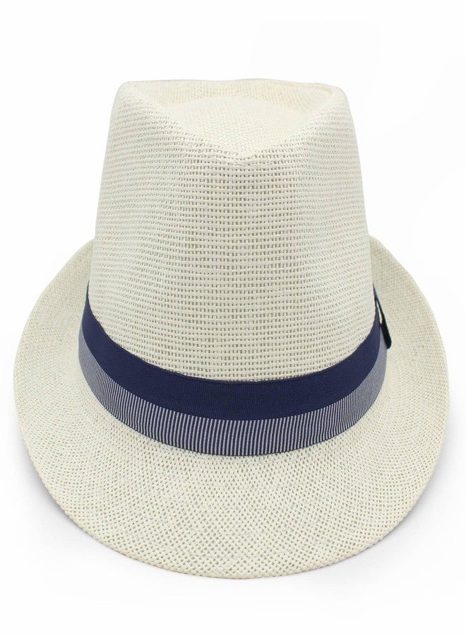 LIDHAY Short Brim Panama Hat Straw Fedora Hats for Men Women Summer Derby Trilby Hats Beach Sun Hat, White, One size - Image 2