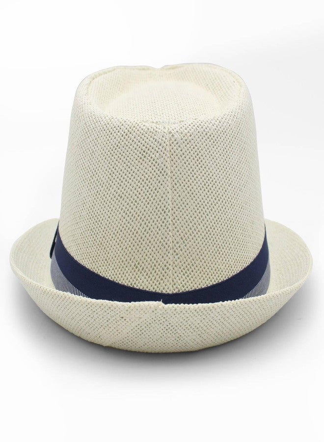 LIDHAY Short Brim Panama Hat Straw Fedora Hats for Men Women Summer Derby Trilby Hats Beach Sun Hat, White, One size - Image 5