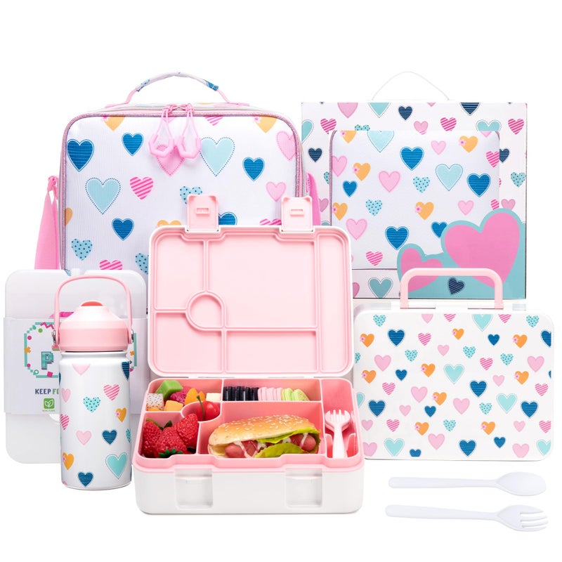 Oruiji Kids Bento Lunch Box with 6 Compartments Girls Lunch Box with Lunch Bag,Stainless Steel Water Bottle,Ice Pack & Utensils Set,Birthday Gifts for Ages 3-12 Back to School Toddler Girls - Image 1