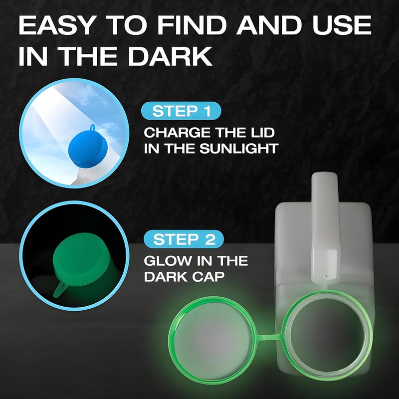 Tilcare Urinals for Men Glow in The Dark Lid by (1 Pack) - 32oz/1000mL Thick Plastic Mens Bedpan Bottle with Screw-on Lid - Spill Proof Portable Pee Bottles - Travel Urine Collection Containers - Image 3