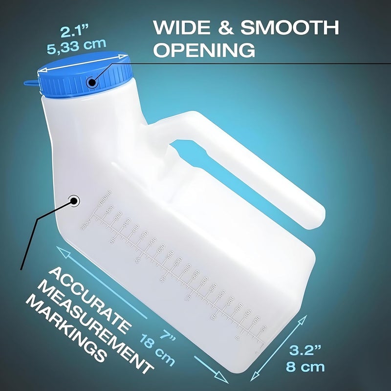 Tilcare Urinals for Men Glow in The Dark Lid by (1 Pack) - 32oz/1000mL Thick Plastic Mens Bedpan Bottle with Screw-on Lid - Spill Proof Portable Pee Bottles - Travel Urine Collection Containers - Image 5