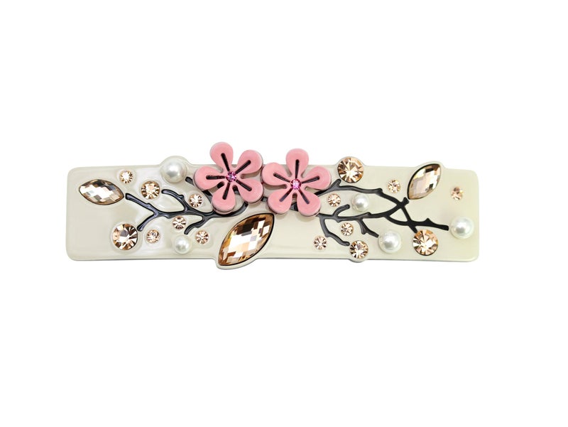 Faship Premium Rhinestone Crystal Beige Cellulose Acetate Rose Floral Art Deco Hair Claws Clips - Image 1