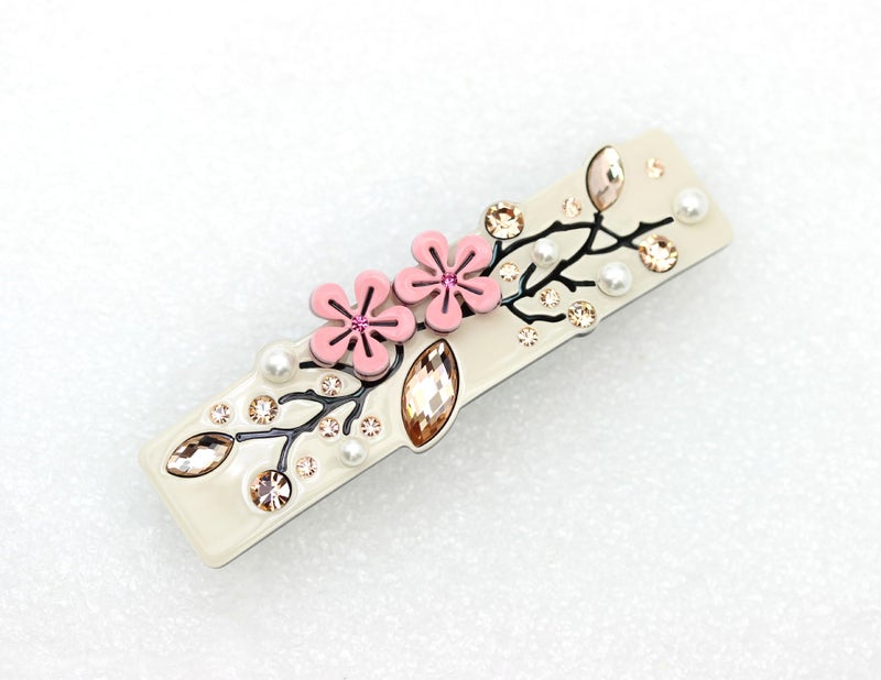 Faship Premium Rhinestone Crystal Beige Cellulose Acetate Rose Floral Art Deco Hair Claws Clips - Image 4