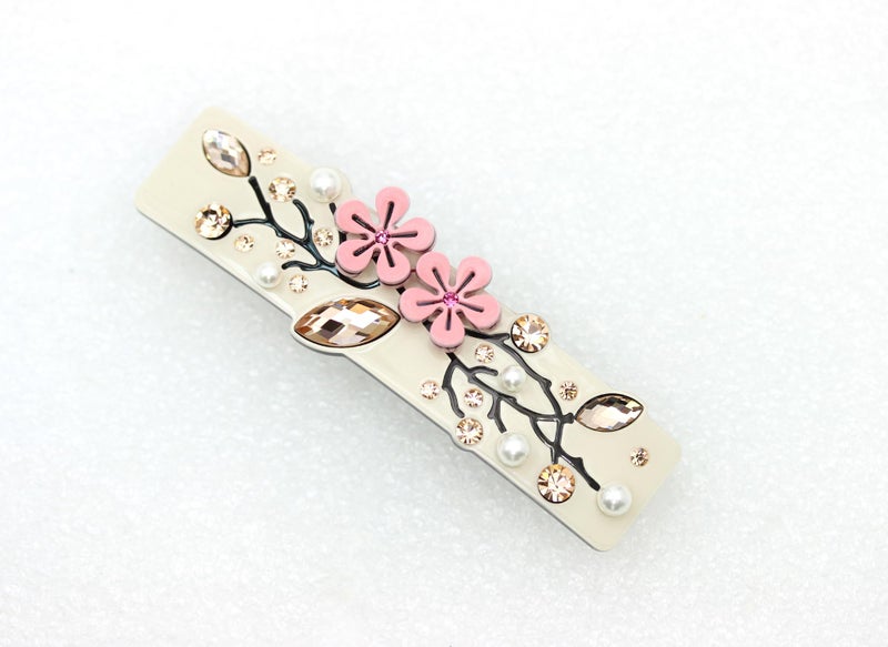 Faship Premium Rhinestone Crystal Beige Cellulose Acetate Rose Floral Art Deco Hair Claws Clips - Image 5