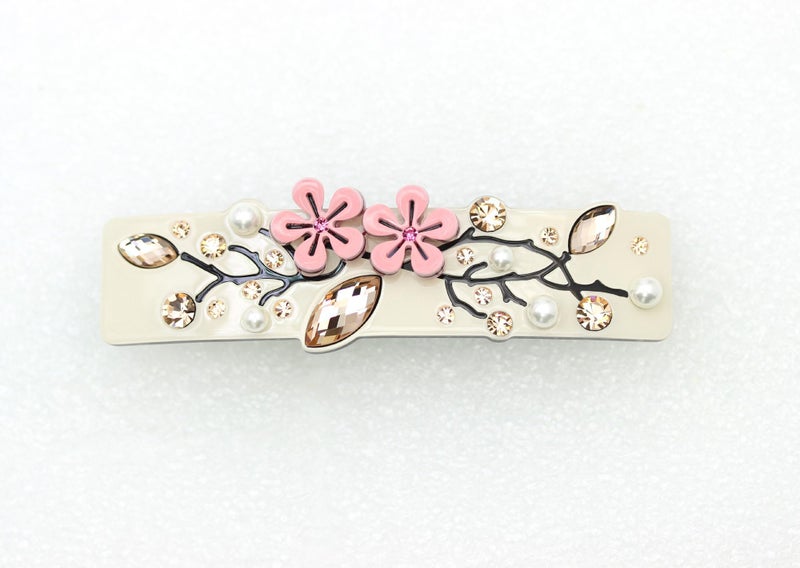 Faship Premium Rhinestone Crystal Beige Cellulose Acetate Rose Floral Art Deco Hair Claws Clips - Image 2