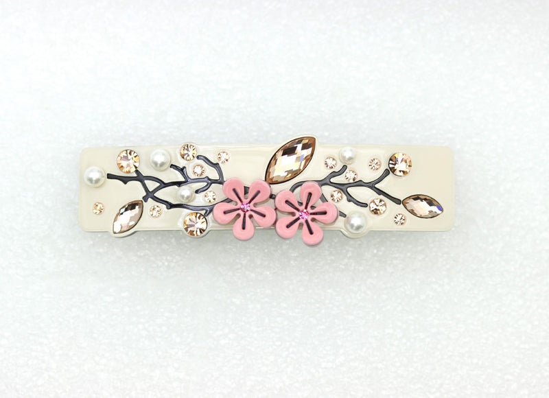 Faship Premium Rhinestone Crystal Beige Cellulose Acetate Rose Floral Art Deco Hair Claws Clips - Image 3