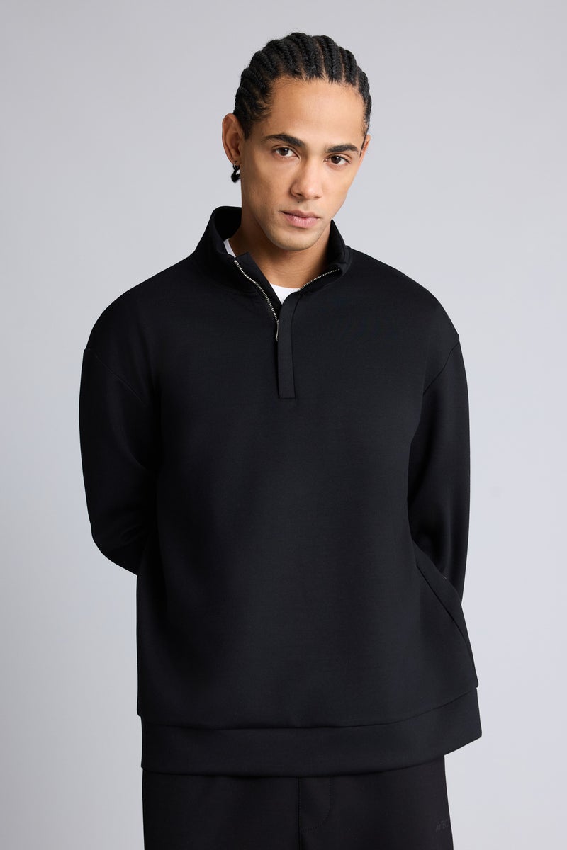 DeFacto Black Man Standard Fit Stand Collar Modal Sports Sweatshirt Casual - Image 3