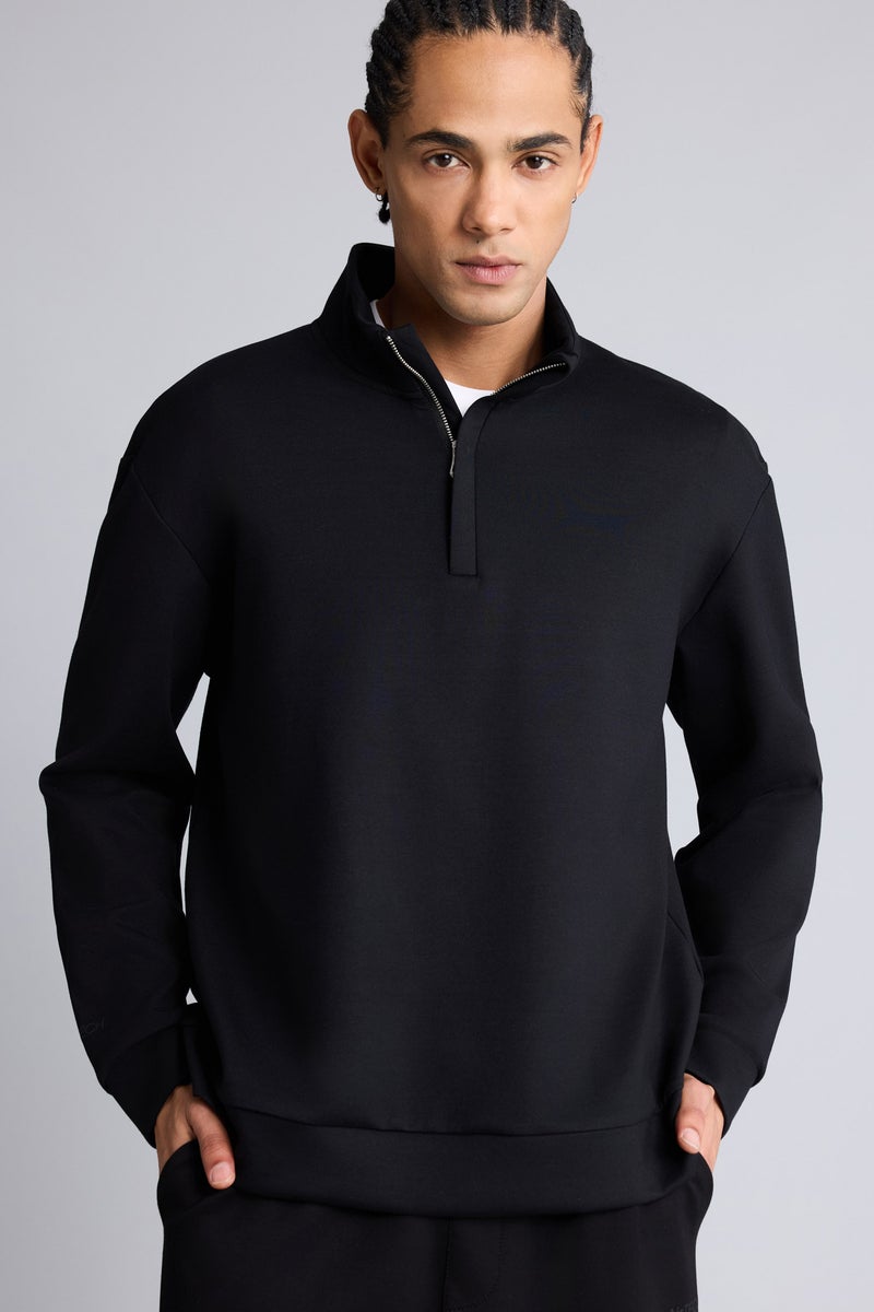 DeFacto Black Man Standard Fit Stand Collar Modal Sports Sweatshirt Casual - Image 1