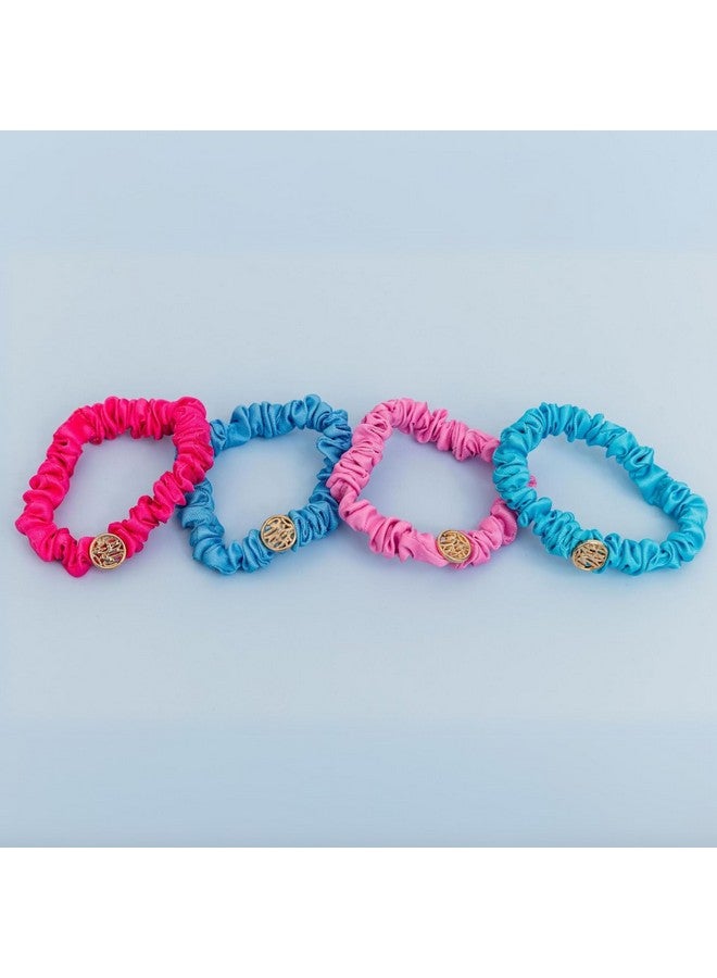 Lilly Pulitzer Satin Scrunchies, 4 Piece Scrunchie Set for Women and Girls, Cute Mini Hair Ties, Assorted (Assorted Solids)