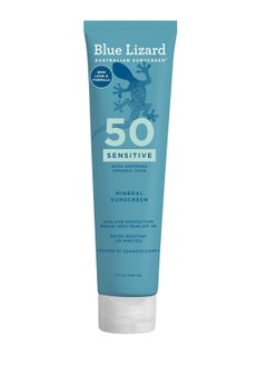 BLUE LIZARD BLUE LIZARD Sensitive Mineral Sunscreen with Zinc Oxide 50+ Water Resistant UVAUVB Protection with Smart Cap Technology Fragrance Free, Sensitve, SPF 50 - - Tube, Unscented, 5 Fl Oz  - Image 1