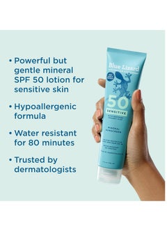 BLUE LIZARD BLUE LIZARD Sensitive Mineral Sunscreen with Zinc Oxide 50+ Water Resistant UVAUVB Protection with Smart Cap Technology Fragrance Free, Sensitve, SPF 50 - - Tube, Unscented, 5 Fl Oz  - Image 5