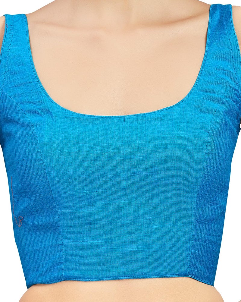 Studio Shringaar Women's Readymade Cotton-Silk Sleeveless Saree Blouse(Firoze, 42) - Image 5