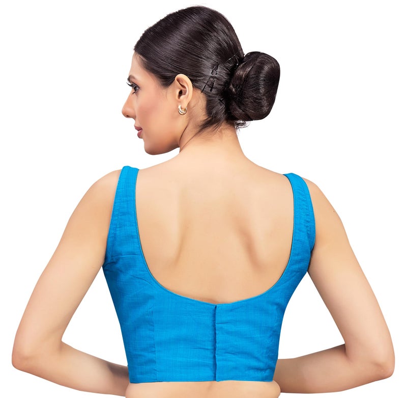 Studio Shringaar Women's Readymade Cotton-Silk Sleeveless Saree Blouse(Firoze, 42) - Image 2