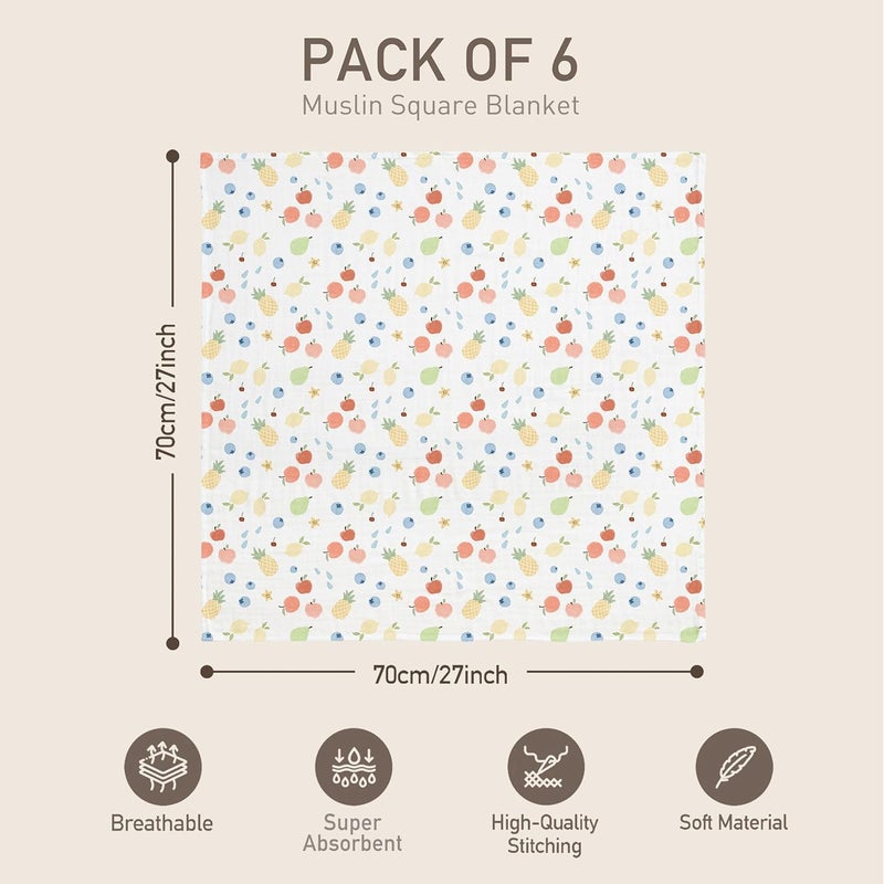 6 Pack Muslin Swaddle Blankets - Azure Berry Dream - Image 4