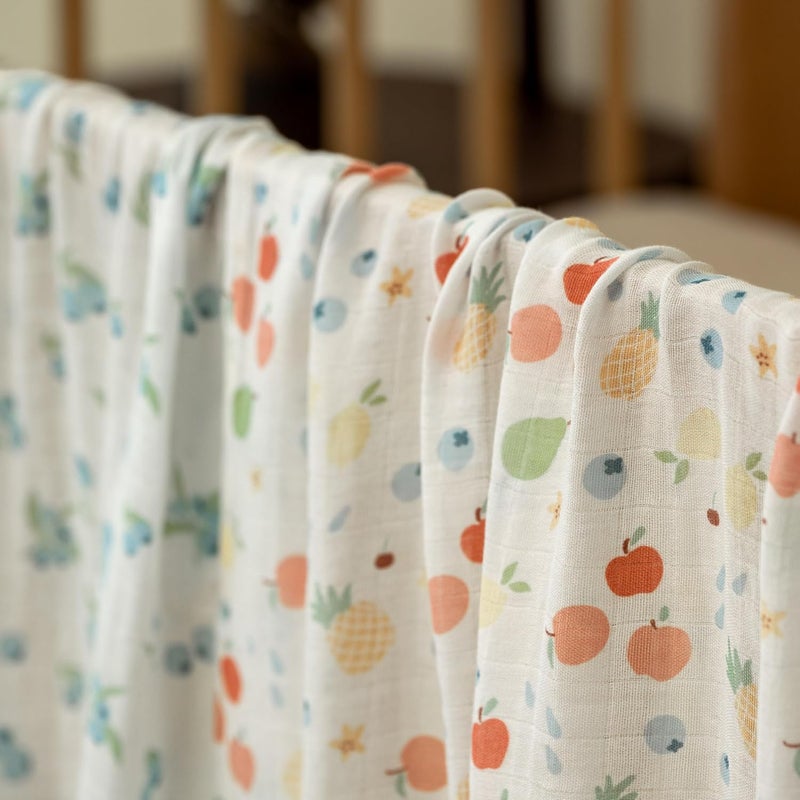 6 Pack Muslin Swaddle Blankets - Azure Berry Dream - Image 5