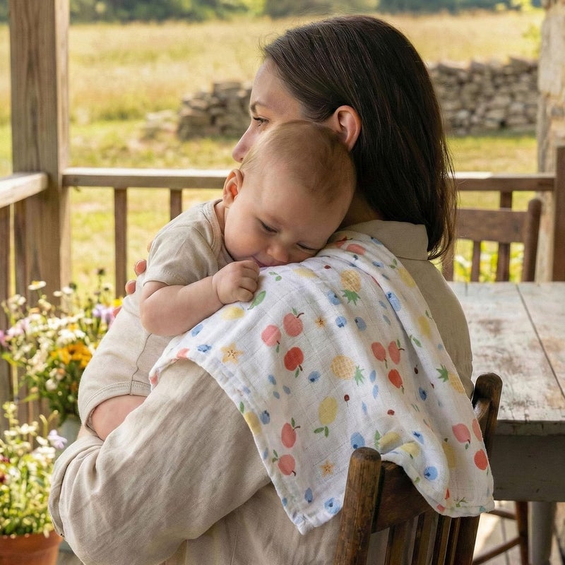 6 Pack Muslin Swaddle Blankets - Azure Berry Dream - Image 2