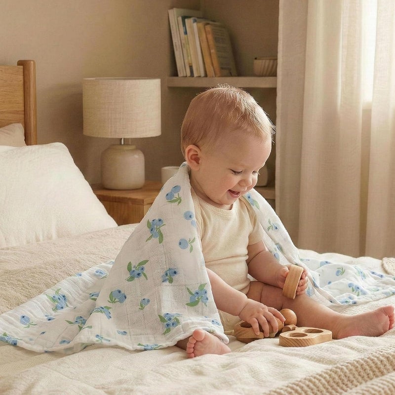 6 Pack Muslin Swaddle Blankets - Azure Berry Dream - Image 3
