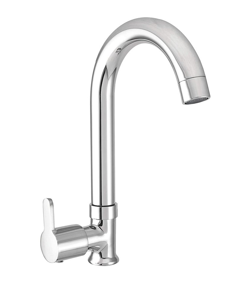 JAGGER صنبور عمود عنق البجعة JAG121 للطاولة لحوض الغسيل، صنبور بزاوية 360 درجة مع فوهة متحركة/صنابير الحمام مع فلانج حائطي وشريط تفلون (فيوجن) نحاس، كروم - Image 1