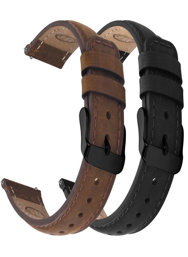 Fullmosa 2 Pack 22mm Leather Watch Bands Quick Release Watch Strap for Men Women, Soft Replacement Strap Wristband with Stainless Steel Buckle,22mm Saddle Brown&Black/Black&Black - Image 1