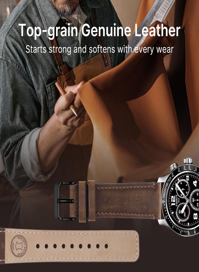 Fullmosa 2 Pack 22mm Leather Watch Bands Quick Release Watch Strap for Men Women, Soft Replacement Strap Wristband with Stainless Steel Buckle,22mm Saddle Brown&Black/Black&Black - Image 3