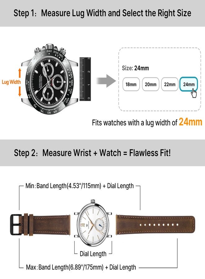 Fullmosa 2 Pack 22mm Leather Watch Bands Quick Release Watch Strap for Men Women, Soft Replacement Strap Wristband with Stainless Steel Buckle,22mm Saddle Brown&Black/Black&Black - Image 4